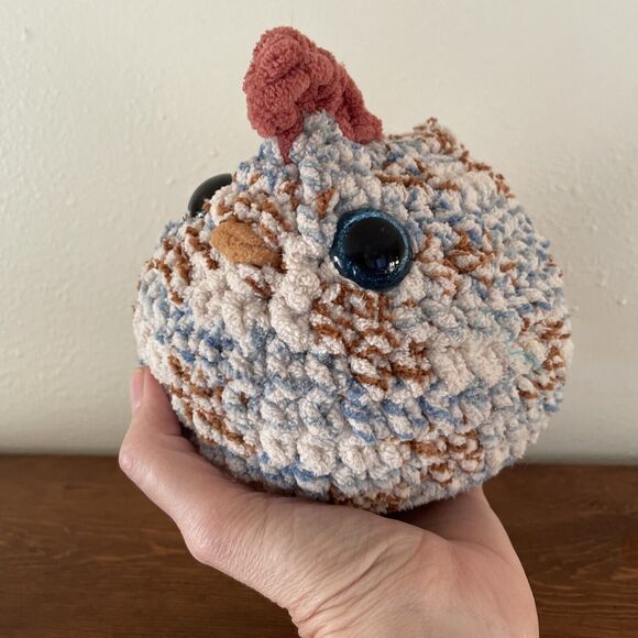 Soft Yarn Handmade Crochet Amigurumi Chonky Speckled Blue Chicken Plushie 6” - Picture 1 of 7